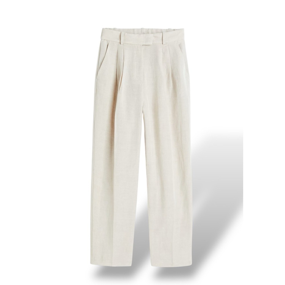 H&M Linen wide leg 14 Pleated Tapered Welt Belt Pants Lightweight Breathable